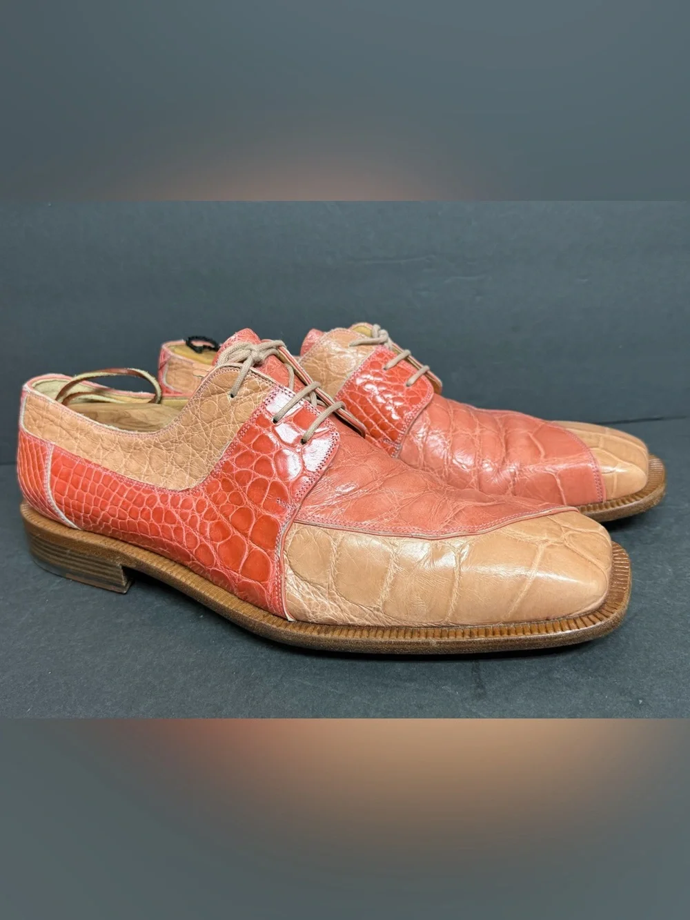 MAURI Exotic Leather ALLIGATOR Dress Shoes Men 12 Tan Salmon Italy Rare